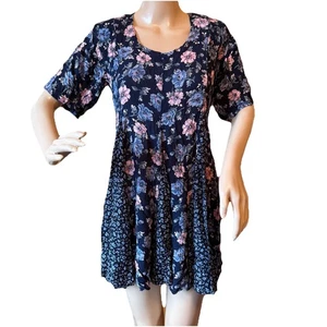 Mini Vestido Starina Grunge Vintage Años 90 S Azul Marino Floral Rayón Paneles - Imagen 1 de 16