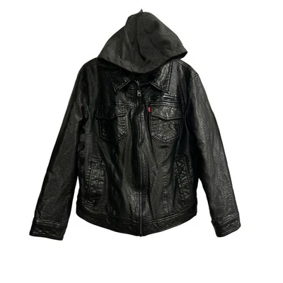Chaqueta de camionero Levi Strauss Co para hombre de cuero sintético con capucha negra talla M Foto 1 de 4
