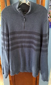 Tahari Men's Quarter Zip Sweater Size L Indigo Heather Blue Long Sleeve Pullover - Picture 1 of 7