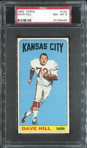 1965 Topps #102 Dave Hill RC PSA 8 Kansas City Chiefs Salón de la Fama Auburn Univ. - Imagen 1 de 1