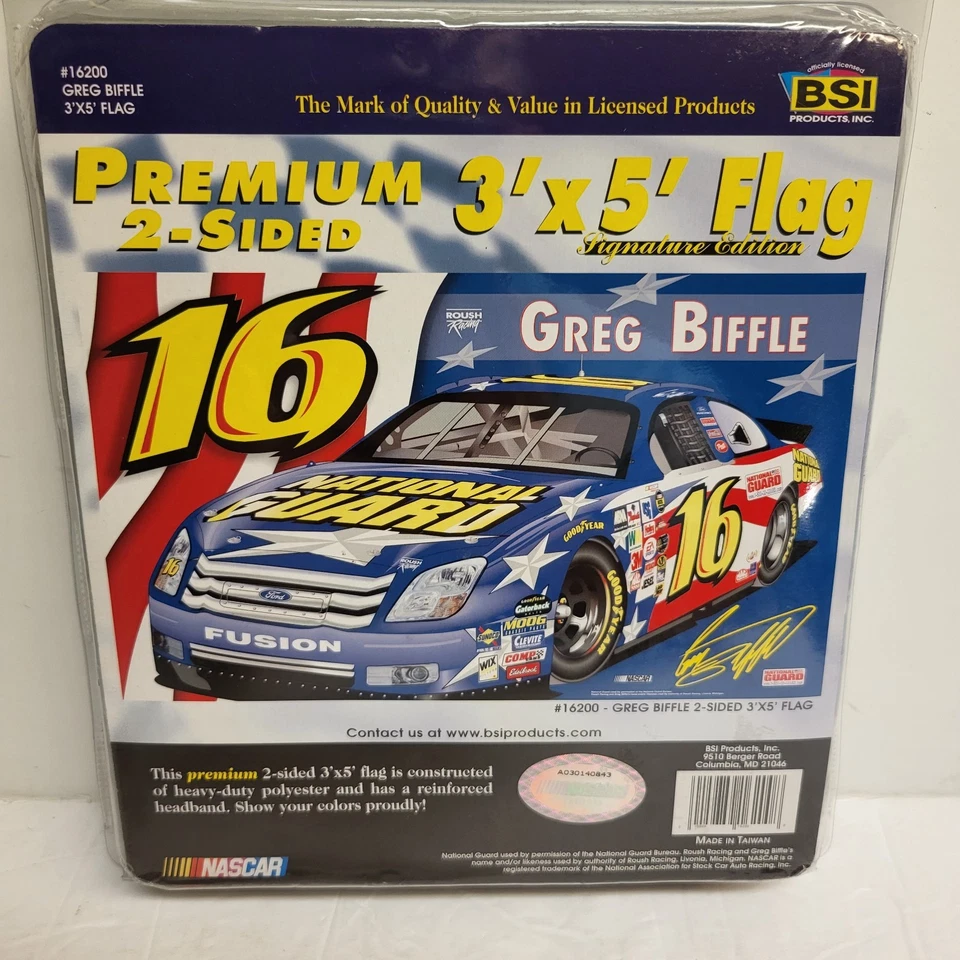 Greg Biffle Nascar  # 16 NATIONAL GUARD DOUBLE SIDED 3 x 5 FLAG - Image 1 of 4