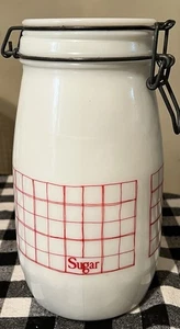 Wheaton Milk Glass White Red Design Vintage Sugar Canister Clamp Closure - Picture 1 of 3