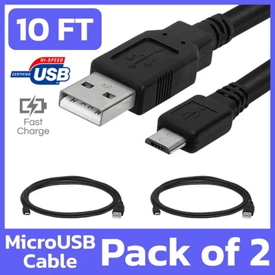 2 Pack Micro USB Cable 10 Feet USB Micro to Standard USB Data Charger Cord - Image 1 of 4
