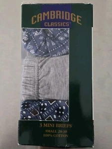 Mens Mervyns Cambridge Classics SMALL Sports Briefs 3 PAIR VTG 90'S Blue Grey De - Picture 1 of 3