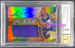 2013-14 SPECTRA SPECTACULAR SWATCH AUTO: KARL MALONE #6/15 AUTOGRAPH JAZZ BGS 9 - Picture 1 of 3