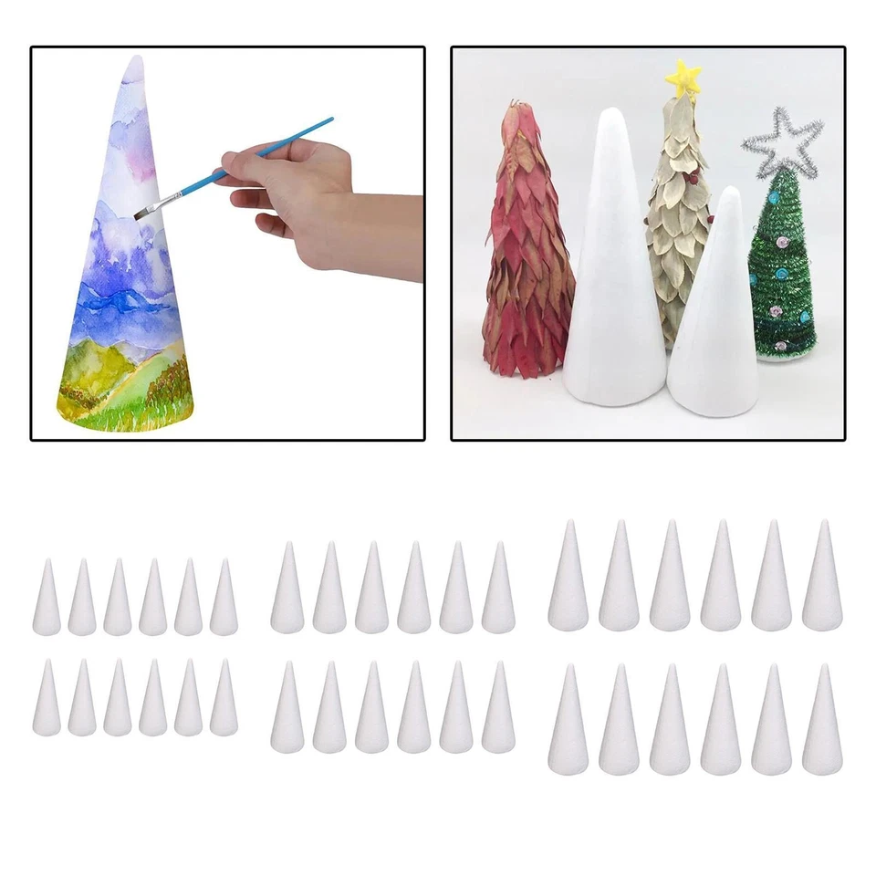 12 Pieces Craft Foam Cones White Styrofoam Cones Decors Foam Tree Cones - Image 1 of 1