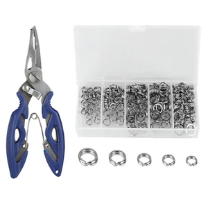 200Pcs Stainless Steel 5 Size Fishing Split Rings Lures Tackle Set With Pliers - Picture 1 of 12