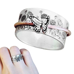 Butterfly Ring Silver Spinner Ring Vintage Ring Handmade Jewelry 6# 7# 8# 11# - Picture 1 of 10