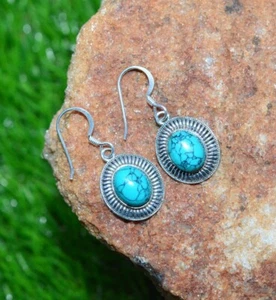 Stunning Blue Turquoise Gemstone Earrings for Women Handmade Silver Earring Gift - Picture 1 of 5