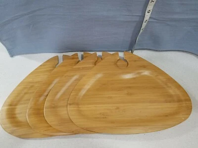 Juego de 4 platos de bambú entremeses con soporte para copa de vino usados en excelente estado Foto 1 de 4