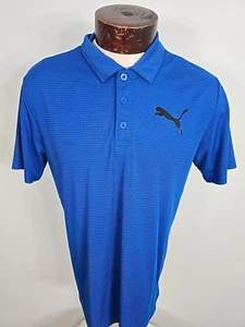 Puma Mens Medium Blue Black Abstract Short Sleeve Golf Polo Shirt - Picture 1 of 9
