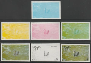 3097 - OMAN - BIRDS - BLACK SWAN - set of 7 PROGRESSIVE COLOUR PROOFS mnh - Picture 1 of 2