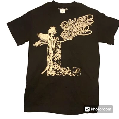 Camiseta De Colección Estrella Plateada Esqueleto con Estampado de Alas Negra Para Hombre Talla Pequeña Foto 1 de 3