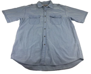 Vintage Faded Glory Men's Denim Shirt Large Short Sleeve Button Blue 2 Pockets - Picture 1 of 19