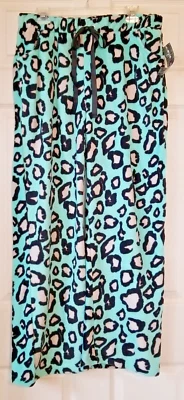 EYE CANDY Teal Leopard Print Soft Plush Fleece Pajama Pants Women's Size 2X NWT - Image 1 of 4