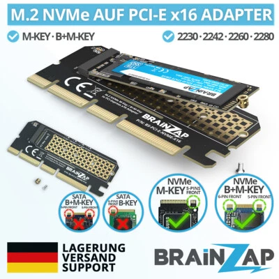 M.2 M2 NVMe SSD zu PCI-E PCI-Express PCIe x16 Adapter Konverter Karte M, M+B Key - Bild 1 von 4