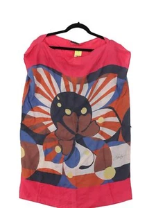 Sisley Women's Top M Pink Graphic 100% Silk Sleeveless Round Neck Tunic - Picture 1 of 6
