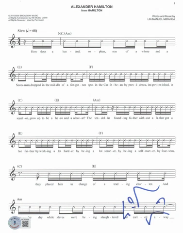 LIN-MANUEL MIRANDA SIGNED HAMILTON ALEXANDER HAMILTON SHEET MUSIC AUTO BAS Cover