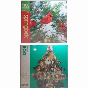 Lote de 2 nuevos adornos cardinales Springbok 1000 piezas y árbol de Navidad 500 piezas rompecabezas - Imagen 1 de 19