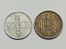 1966 Spain Una One Pesetas, and 50 Centavos, Francisco Franco Coins
