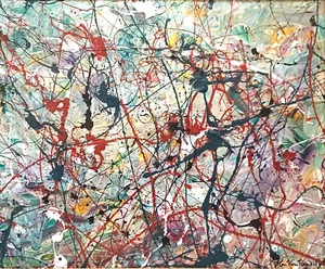 AMERICAN KEN VAN RENSSELAER SIGNED ORIG POLLOCK STYLE ABSTRACT OIL on MASONITE - Picture 1 of 8