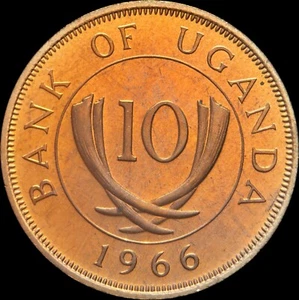 UGANDA. 1966, 10 Cents - Elephant Tusks, Proof RARE Toned - Picture 1 of 7