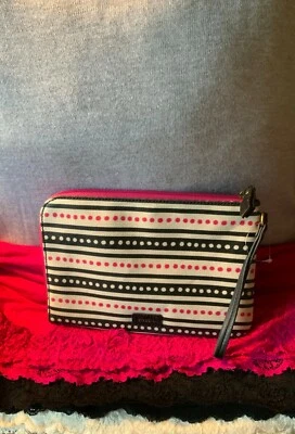 Fossil черный и розовый многоцветный горошек и полосы с покрытием холст молнии кошелек с ремешком - Изображение 1 из 4