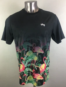 LRG Mens T Shirt Black Floral Flamingo Size L Polyester Short Sleeve Tee Lifted - Picture 1 of 7