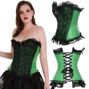 Women Sexy Bustier Corset Gothic Lace Waist Trainer Cincher Overbust Lingerie US - Picture 1 of 47