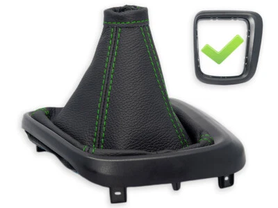 PARA FIAT TIPO II FUNDA PALANCA DE CAMBIO CUERO NEGRO COSTURAS VERDE + MARCO - Imagen 1 de 4