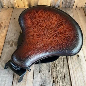 2018-2024 Harley Softail 15x14 " Spring Seat Mounting Kit Brown Tooled Leather - Picture 1 of 12