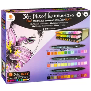 Marcadores gemelos mixtos 36pk dibujo gráfico pintura marcadores de calidad profesional - Imagen 1 de 7