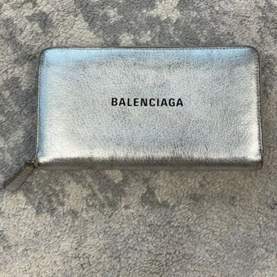 Balenciaga Long Continental 拉链钱包银色金属 Ville 皮革 — 第 1/4 张图片