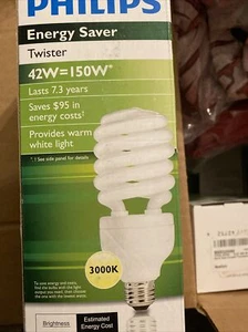 Philips Energysaver 42w=150w Soft White Compact Fluorescent Bulb Last 7.3 Yrs - Picture 1 of 6