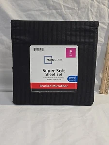 3 Piece,Mainstays Super Brushed Microfiber Bed Sheet, Black Damask Stripe Full - Picture 1 of 2