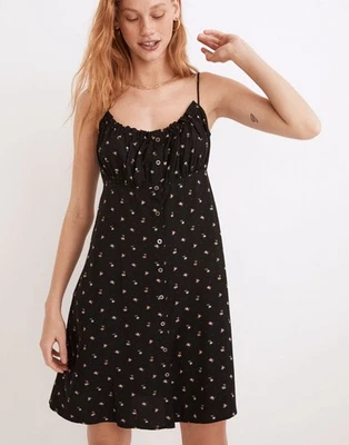 Madewell черный цветочный платье молочница мини кнопка спереди без бретелек классический размер 8 M - Изображение 1 из 4