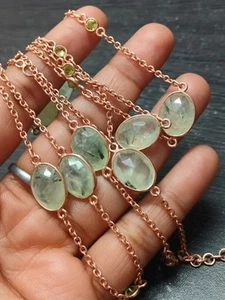 Peridoto pietra prehnite naturale argento 925 placcato oro rosa gioielli... - Foto 1 di 5