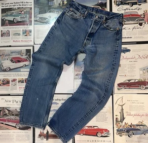 Pantalones de mezclilla vintage Levis 501 para hombre 35x36 azul desgastado pierna recta botón mosca años 90 - Imagen 1 de 12