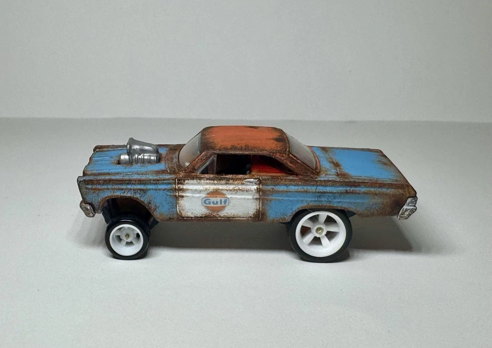 Varilla de rata Mercury Comet Gasser 1965 azul Golfo pintada a mano personalizada con jinetes reales Foto 1 de 4