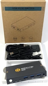 GREATHTEK 4K60Hz USB 3.0 Ports HDMI KVM Switch für 2 PC 1 Monitor inkl Kabel NEU - Afbeelding 1 van 8