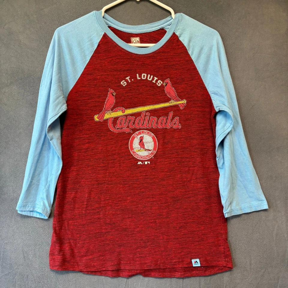 St Louis Cardinals Shirt Cooperstown Collection Majestic Raglan MLB Baseball LG - Image 1 of 4