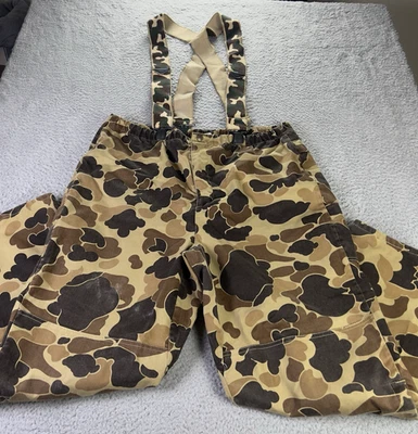 Vintage Columbia Pants Mens Large Duck Camo Hunting Bib Suspenders Waterproof - Image 1 of 4