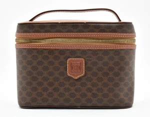 CELINE [Rank AA] Macadam Vanity Case Bag Hand Purse Blason Brown PVC Leather - Picture 1 of 16