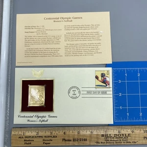 CENTENNIAL OLYMPIC GAMES 22K Gold Stamp First Day Issue 32 Cent WOMEN'S SOFTBALL - Picture 1 of 4