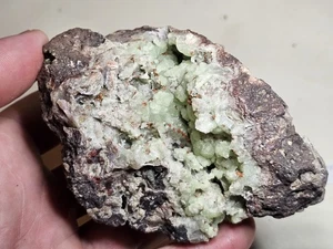 Large, Rich, Apple Green - Copper On Prehnite Crystal Vug - Keweenaw, Michigan - Picture 1 of 11