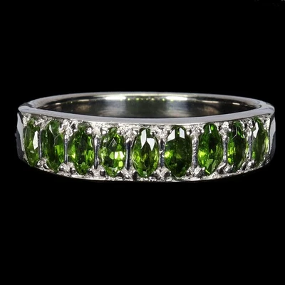 Anillo de plata de ley 925 marquesa cromo diopsido piedras preciosas naturales joyería talla 8 Foto 1 de 4