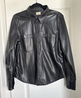 Wilfred By Aritzia Vegan Leather Button Down Shirt Jacket Black Shacket Medium - Image 1 of 4