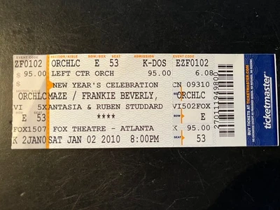 UNUSED FULL SEASON TICKET FRANKIE BEVERLY & MAZE JANUARY 2, 2010 ATLANTA - Image 1 of 2