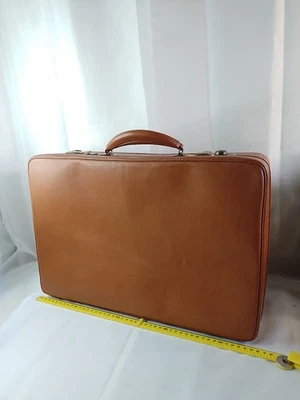 Small Vintage Suitcase Tan 50s 60s Faux Leather Weekend Size Useable retro case - Image 1 of 4