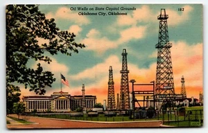Oil Wells Oklahoma State Capitol Linen Postcard Oklahoma City OK UNP - Picture 1 of 2